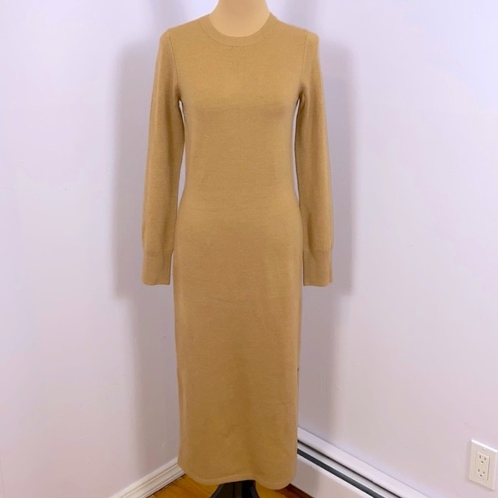 FRENCH CONNECTION Baby Soft Camel Long-Sleeve Sweater Midi Dress Size L